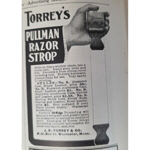 Vintage 1903 Torrey Pullman Razor Strop Print Ad Worcester Mass Shaving History